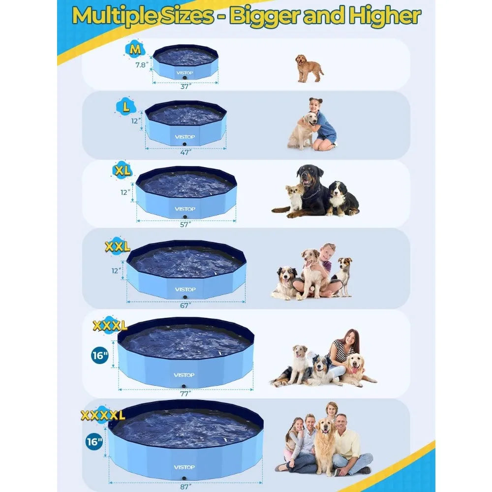 Extra Large Foldable Dog Pool XXL, Hard Plastic Shell Portable Swimming Pool for Dogs Cats Bathing Tub Collapsible Kiddie Pool