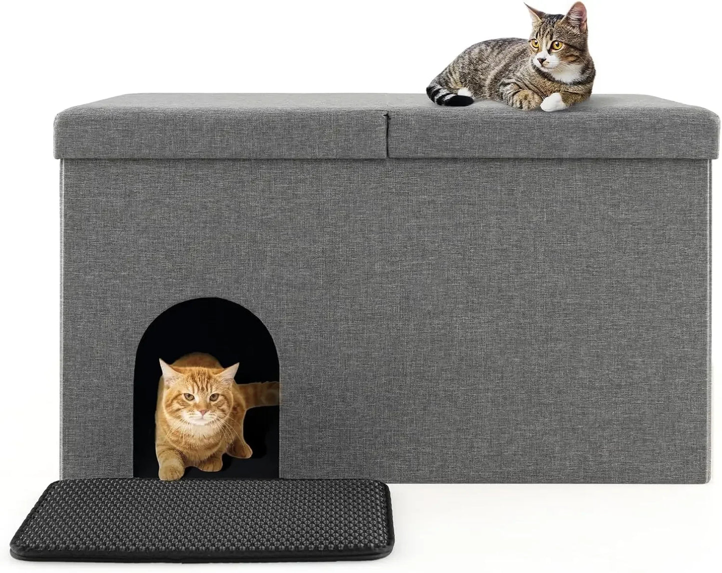 Cat Hidden Litter Box Enclosure Furniture, Cat Washroom Storage Bench with Urine Proof Litter Mat and Smell Control Carbon