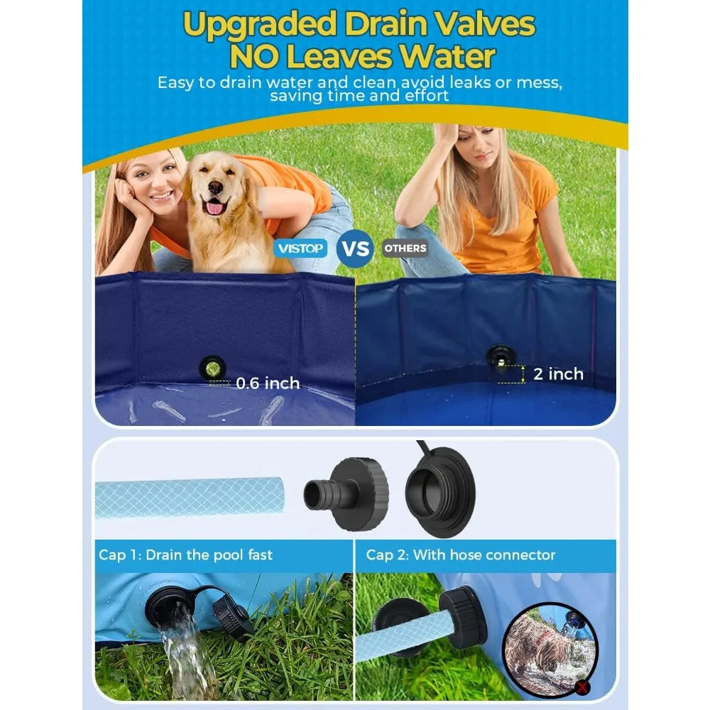 Extra Large Foldable Dog Pool XXL, Hard Plastic Shell Portable Swimming Pool for Dogs Cats Bathing Tub Collapsible Kiddie Pool