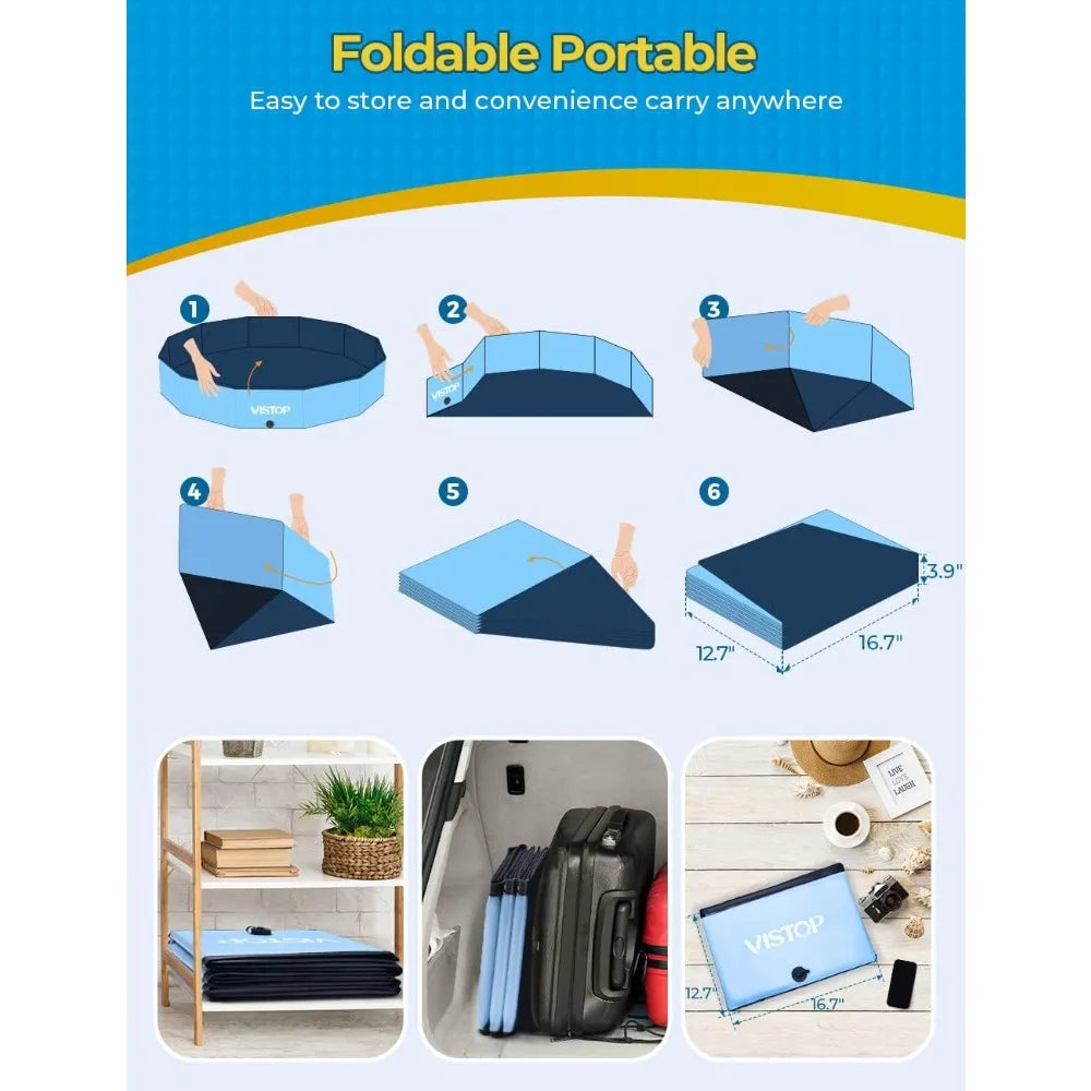 Extra Large Foldable Dog Pool XXL, Hard Plastic Shell Portable Swimming Pool for Dogs Cats Bathing Tub Collapsible Kiddie Pool