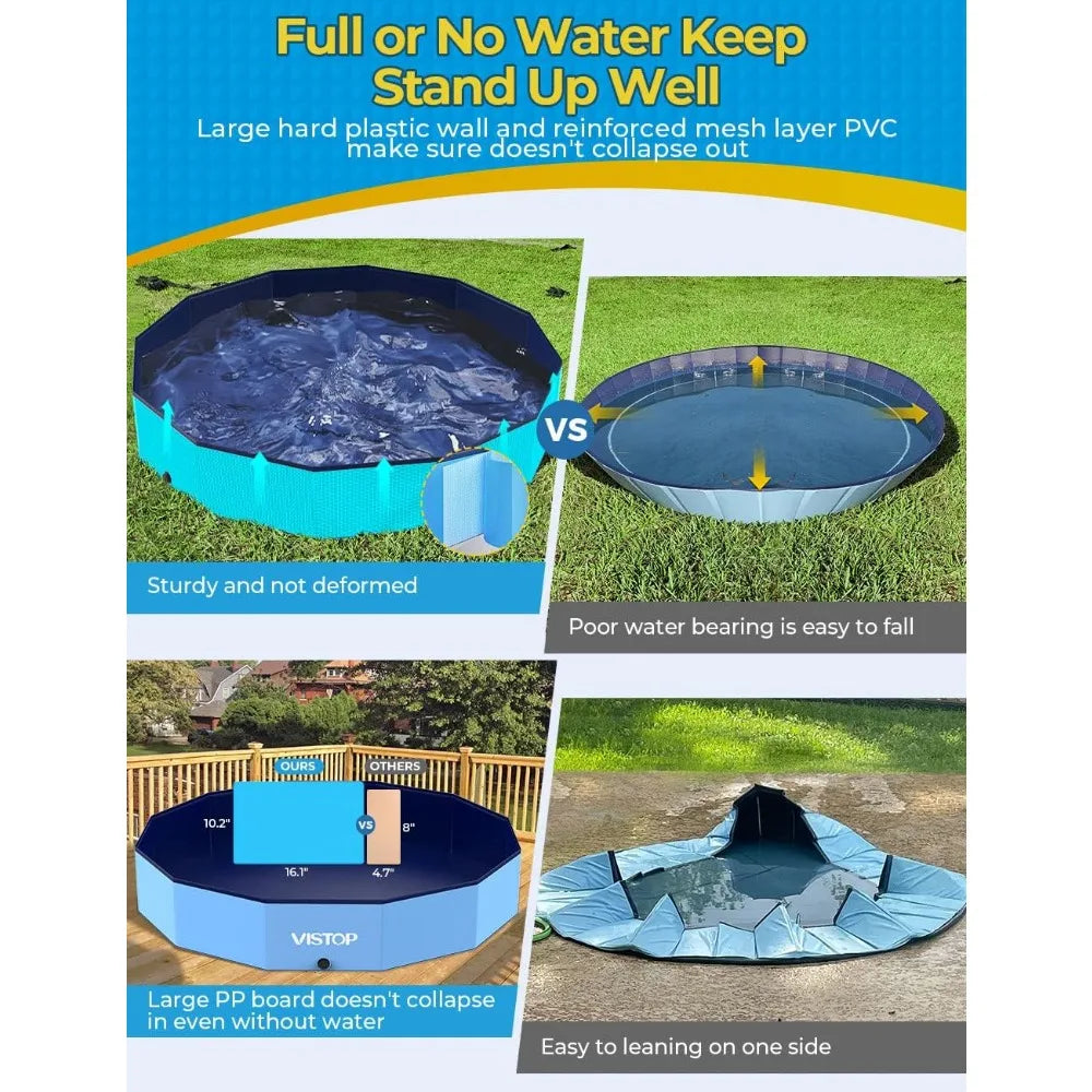 Extra Large Foldable Dog Pool XXL, Hard Plastic Shell Portable Swimming Pool for Dogs Cats Bathing Tub Collapsible Kiddie Pool