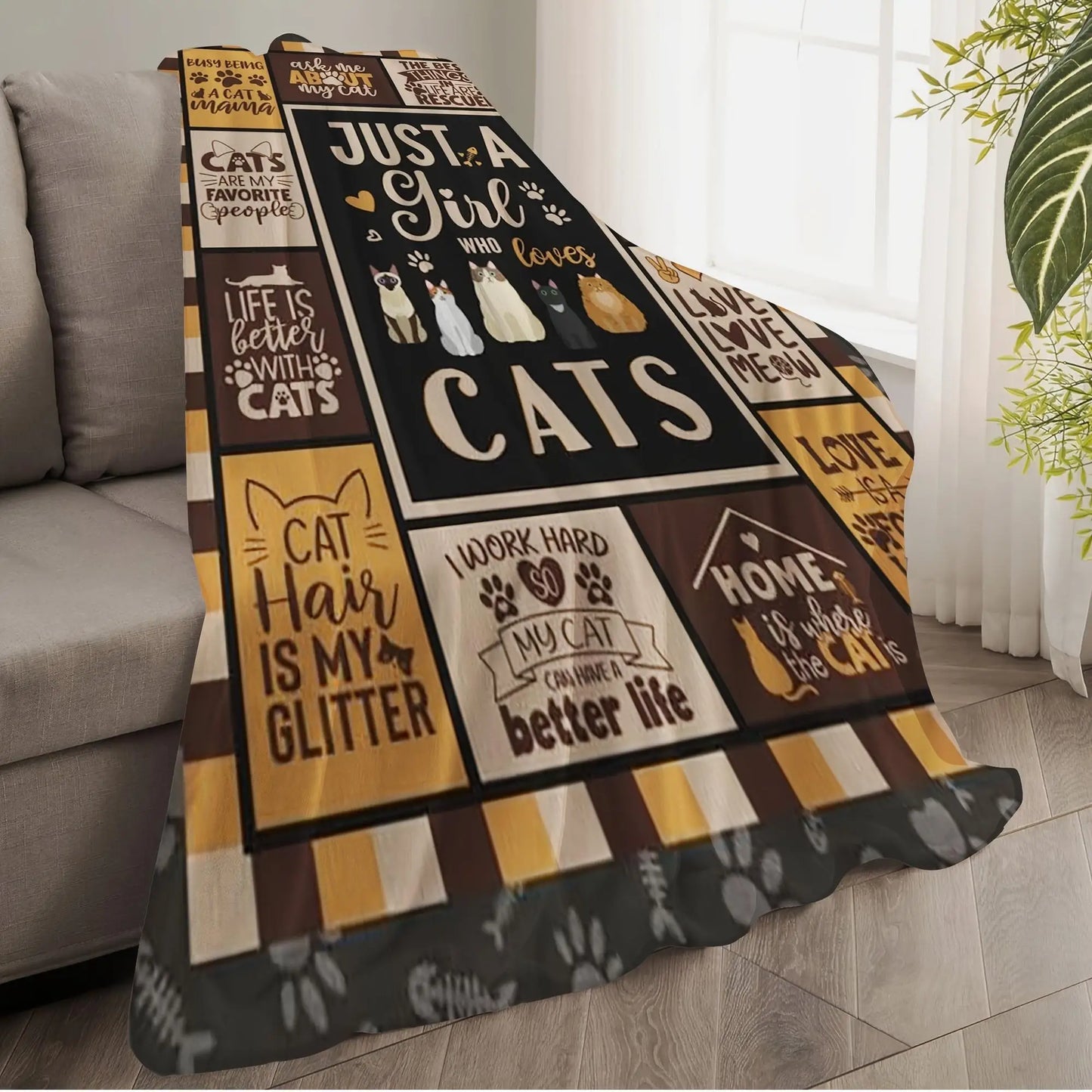 1Pc Blanket with Cat Pattern, Just for A Cat Loving Girl, Soft and Warm Flannel Blanket, Seasonal Gift, Soft Flannel Blanket