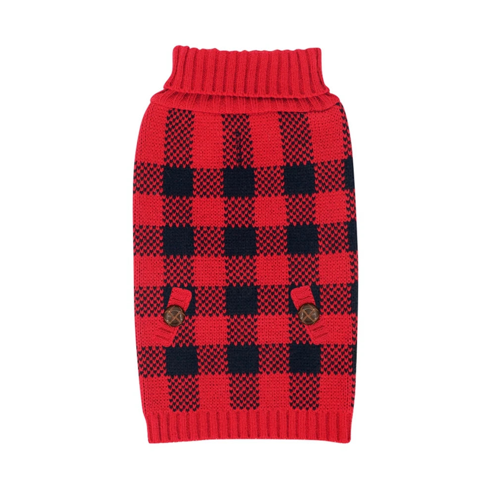 Plaid Pet Dog Sweaters Turtleneck Knitted Dogs Sweatshirt Warm Cats Puppy Winter Clothes for Small Medium Dogs Christmas Wearing