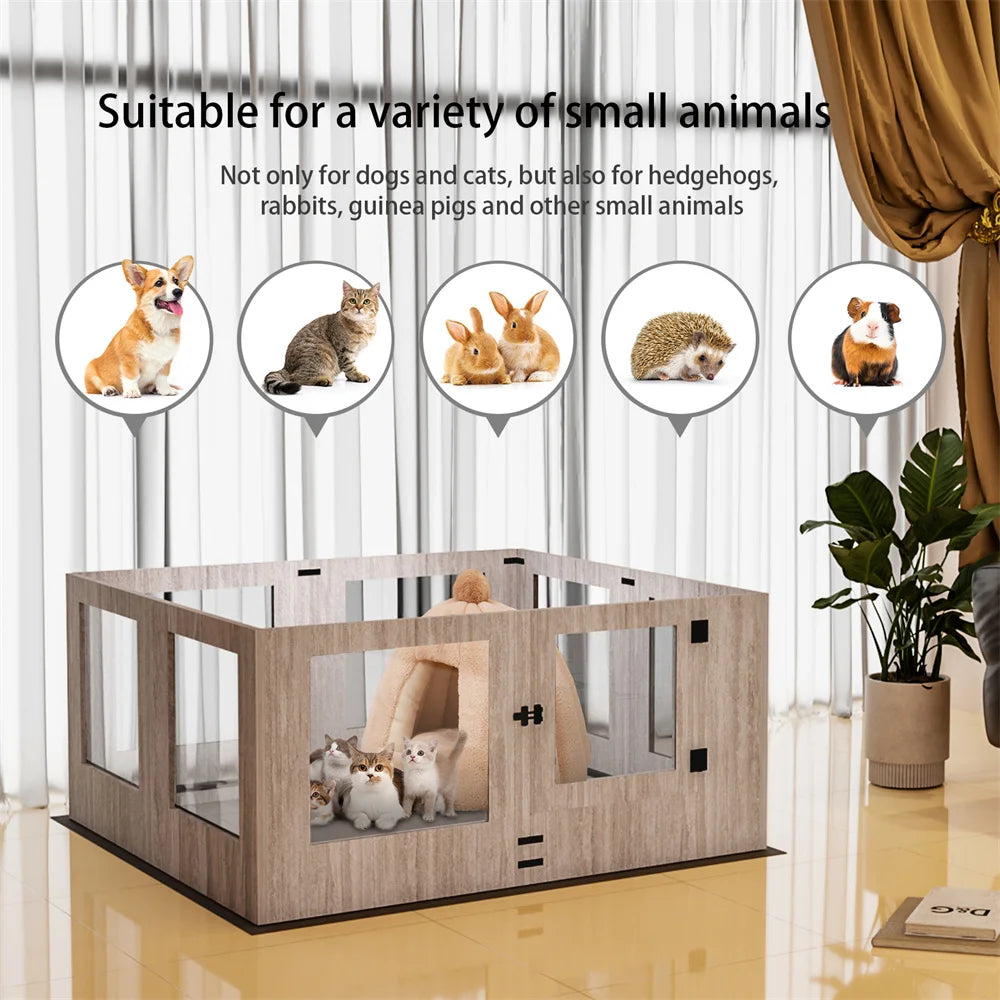 Heavy Duty Dog Whelping Box Indoor Tempered Glass Pet Dog Playpen Kennel Cage Training Enclosure Fence Rails with Waterproof Mat