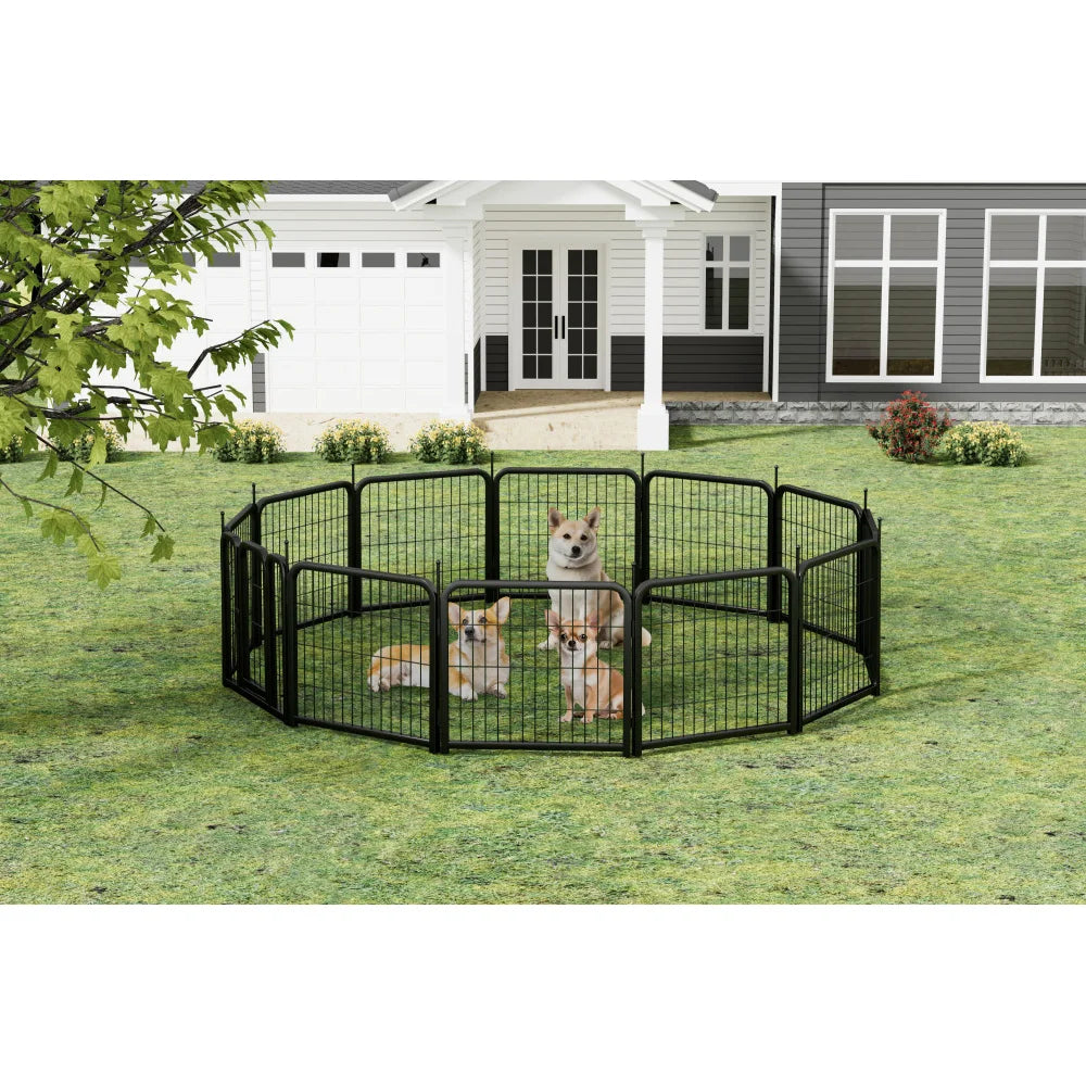 Dog Playpen Outdoor, 12 Panel Dog Fence 24" Pet Pen for Small Dogs Pet Exercise Pen for Puppy/Rabbit/Small Animals Portable
