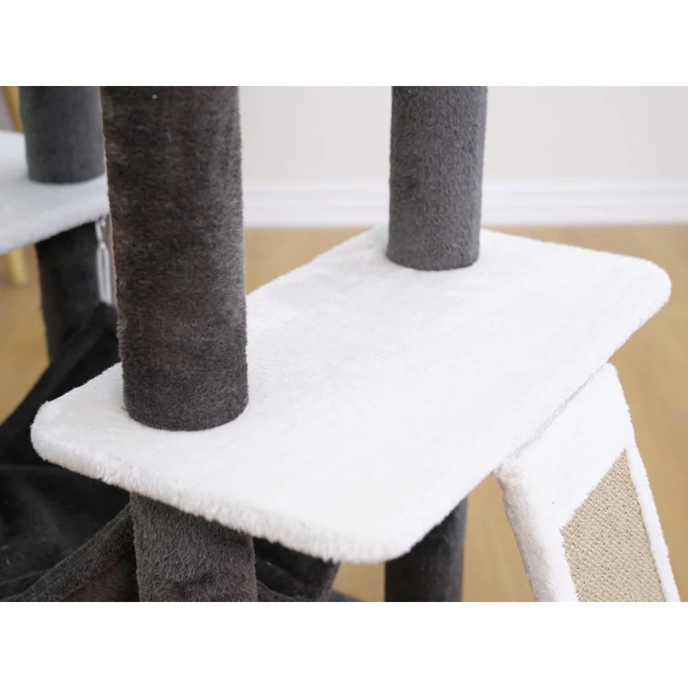 5-Level Cat Tree Sanctuary with Condo Hammock Perch Scratching Posts Plush Sofa Bed Teaser Toy Durable Jute Sisal Mat Multiple