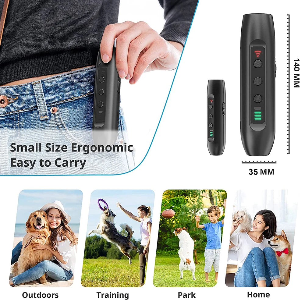 Ultrasonic Dog Repeller Rechargeable Plastic Dog Repellents with LED Flashlight Electronic Training Devices 3 Modes Pet Supplies