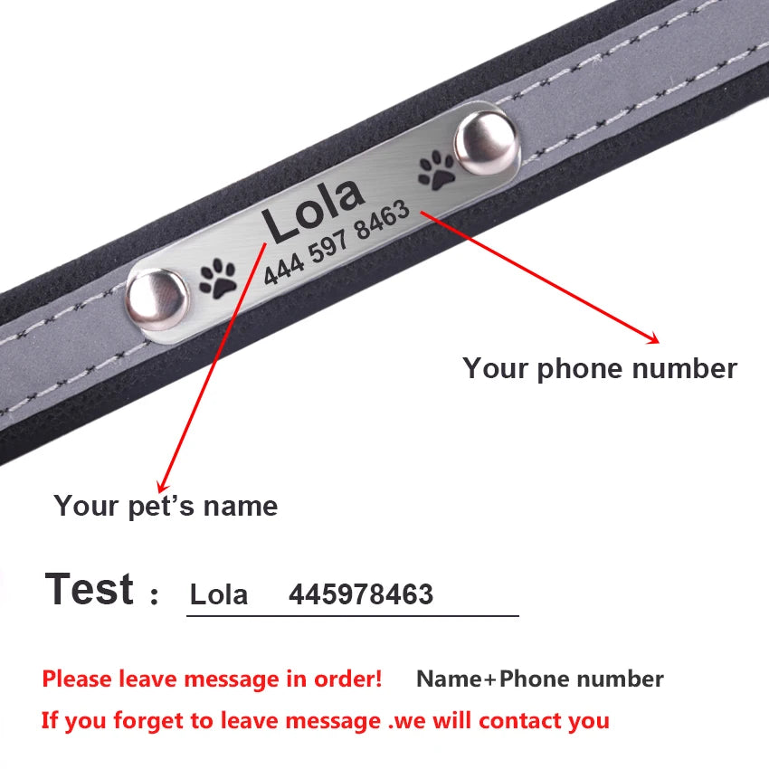 Personalized Dog Collar Leather Reflective Cat Collar Custom Engraved ID Tag Engraved For Puppy Large Dogs  Pet accessories