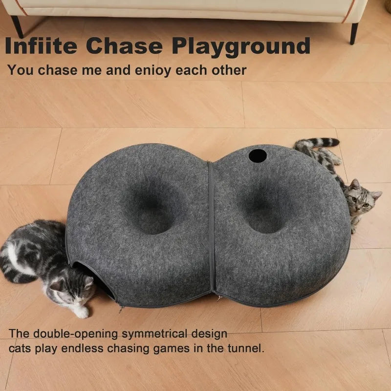 8-Shaped Large Cat Tunnel Bed for Indoor Cats, Infinite Circulation Peekaboo Cat Cave with 12 Toy Balls