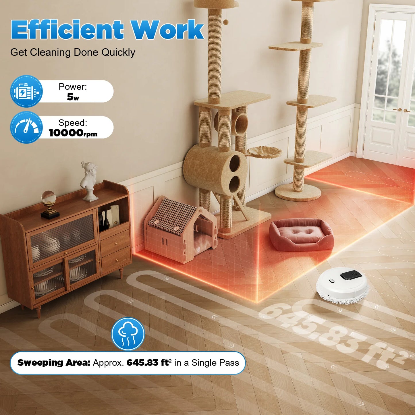 5W 10000Rpm Wet Dry Dual-purpose Mopping Machine 360° Full-Surround Wipe Automatic Mopping Machine