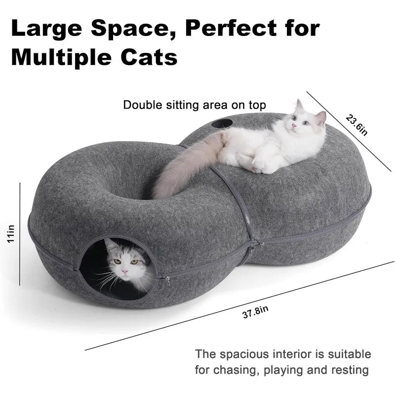 8-Shaped Large Cat Tunnel Bed for Indoor Cats, Infinite Circulation Peekaboo Cat Cave with 12 Toy Balls