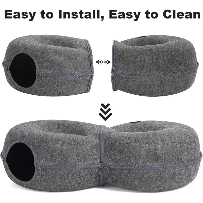 8-Shaped Large Cat Tunnel Bed for Indoor Cats, Infinite Circulation Peekaboo Cat Cave with 12 Toy Balls