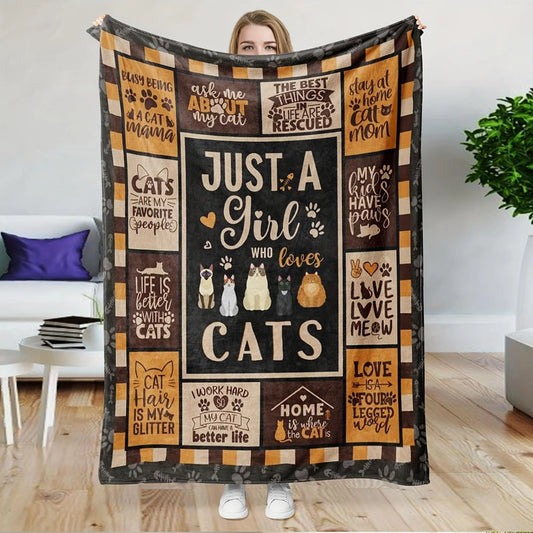 1Pc Blanket with Cat Pattern, Just for A Cat Loving Girl, Soft and Warm Flannel Blanket, Seasonal Gift, Soft Flannel Blanket