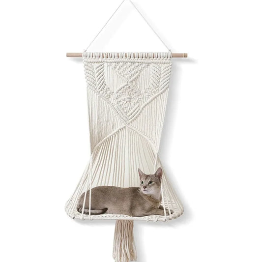 Cat Hammock Bed Decorativ Macram Tapestry Swing Bed Macram Cotton Rop Cat Window Perch Wall Hanging Cat Bed Swinging