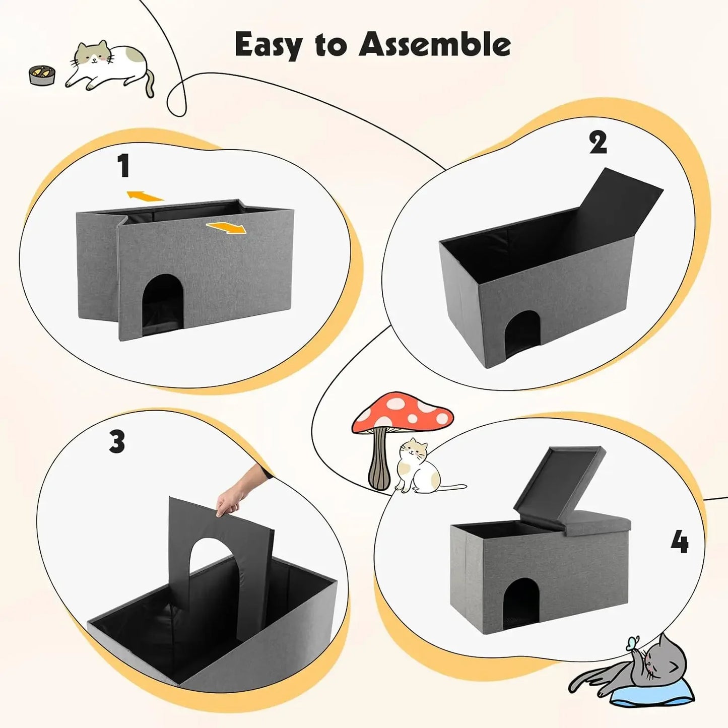Cat Hidden Litter Box Enclosure Furniture, Cat Washroom Storage Bench with Urine Proof Litter Mat and Smell Control Carbon