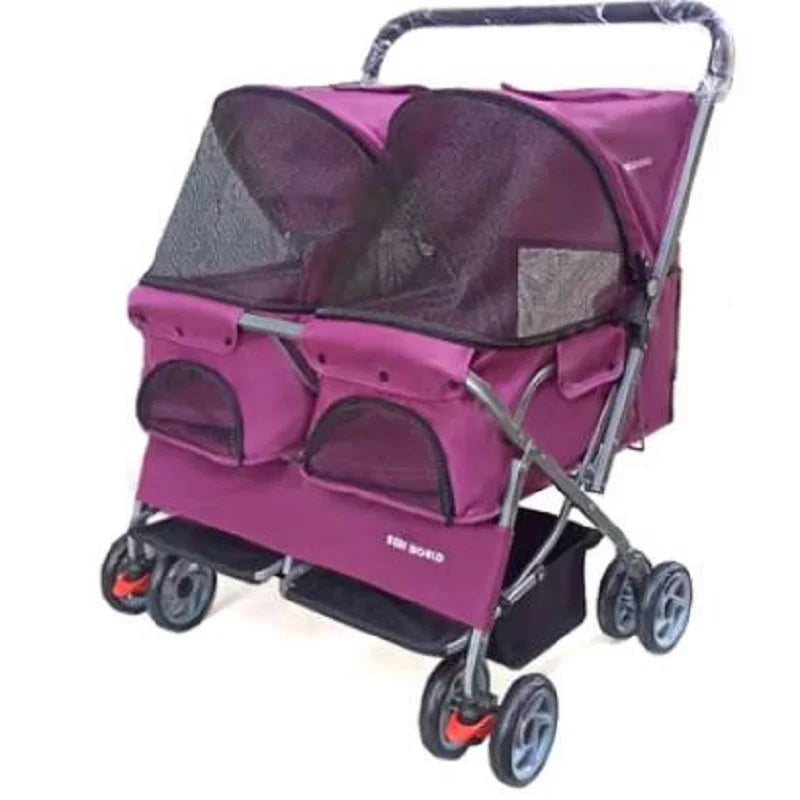 Advanced Double Seat Dog Prams, Light Folded, Instantly Cat Stroller, 8 Wheel Pet Strollers, Puppy Carrier, Outdoors Accessories