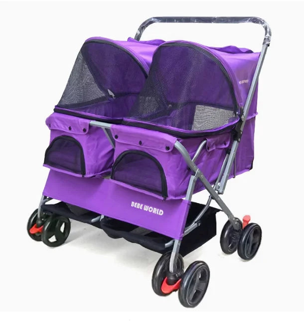 Advanced Double Seat Dog Prams, Light Folded, Instantly Cat Stroller, 8 Wheel Pet Strollers, Puppy Carrier, Outdoors Accessories