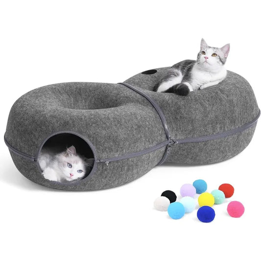 8-Shaped Large Cat Tunnel Bed for Indoor Cats, Infinite Circulation Peekaboo Cat Cave with 12 Toy Balls