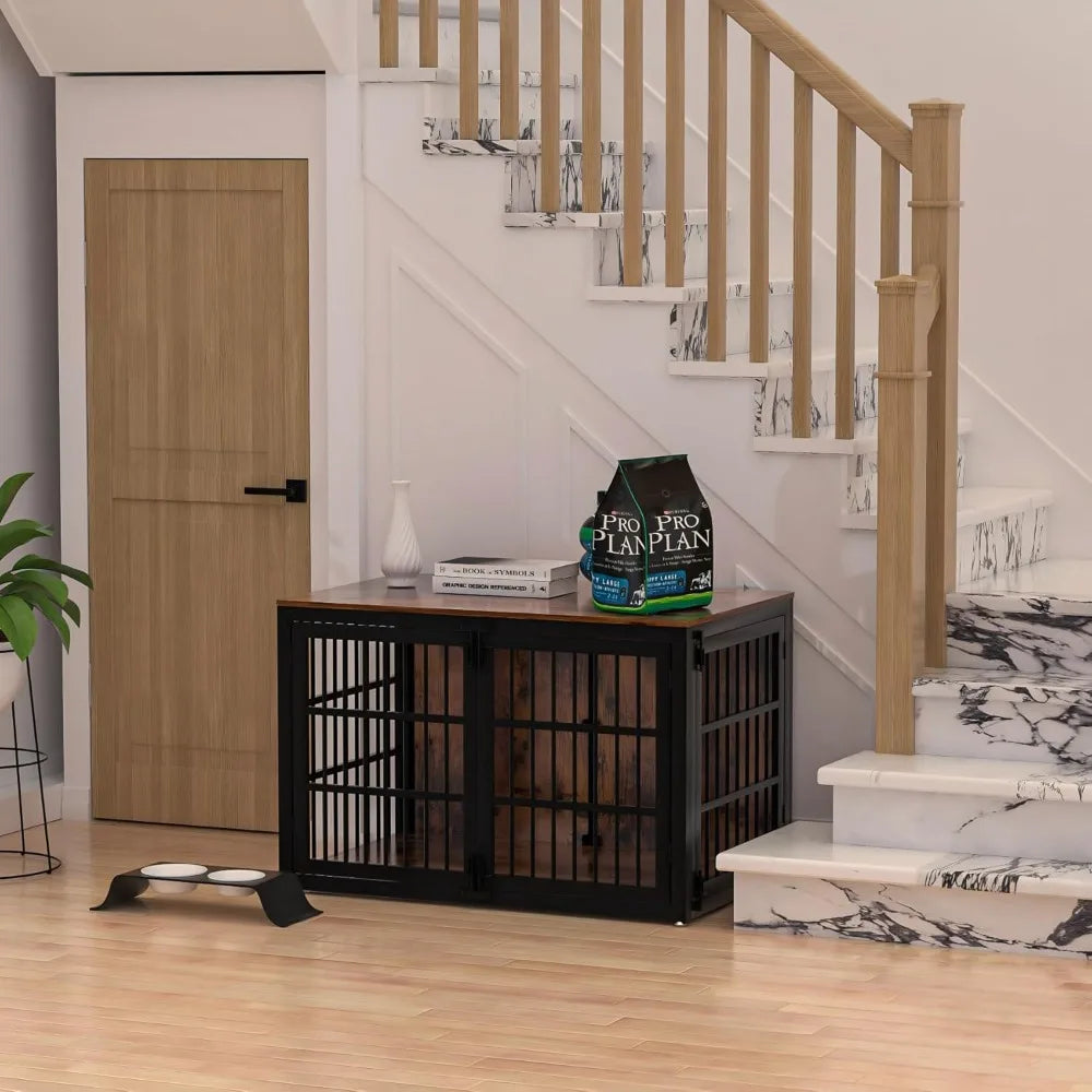 Heavy Duty Dog Crate Furniture, 47 Inch Wooden Dog Cage Kennel for Lrage and Extra Large Dogs, Decorative Pet House Furniture In