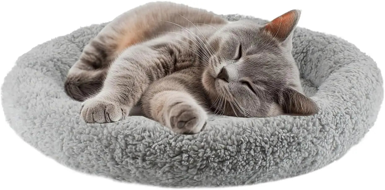 Cat Bed For Indoor Cats, Small Cat Bed Curl Sleep Cushion With Raised Pillow Around, Non-Slip Bottom Washable Mat For Small Pet