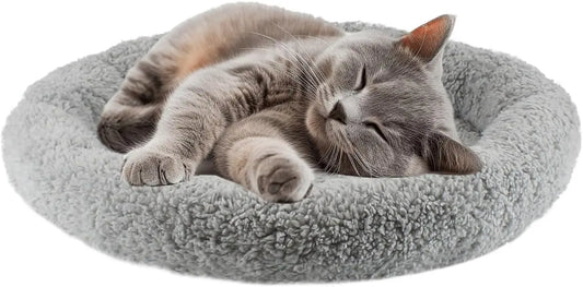 Cat Bed For Indoor Cats, Small Cat Bed Curl Sleep Cushion With Raised Pillow Around, Non-Slip Bottom Washable Mat For Small Pet