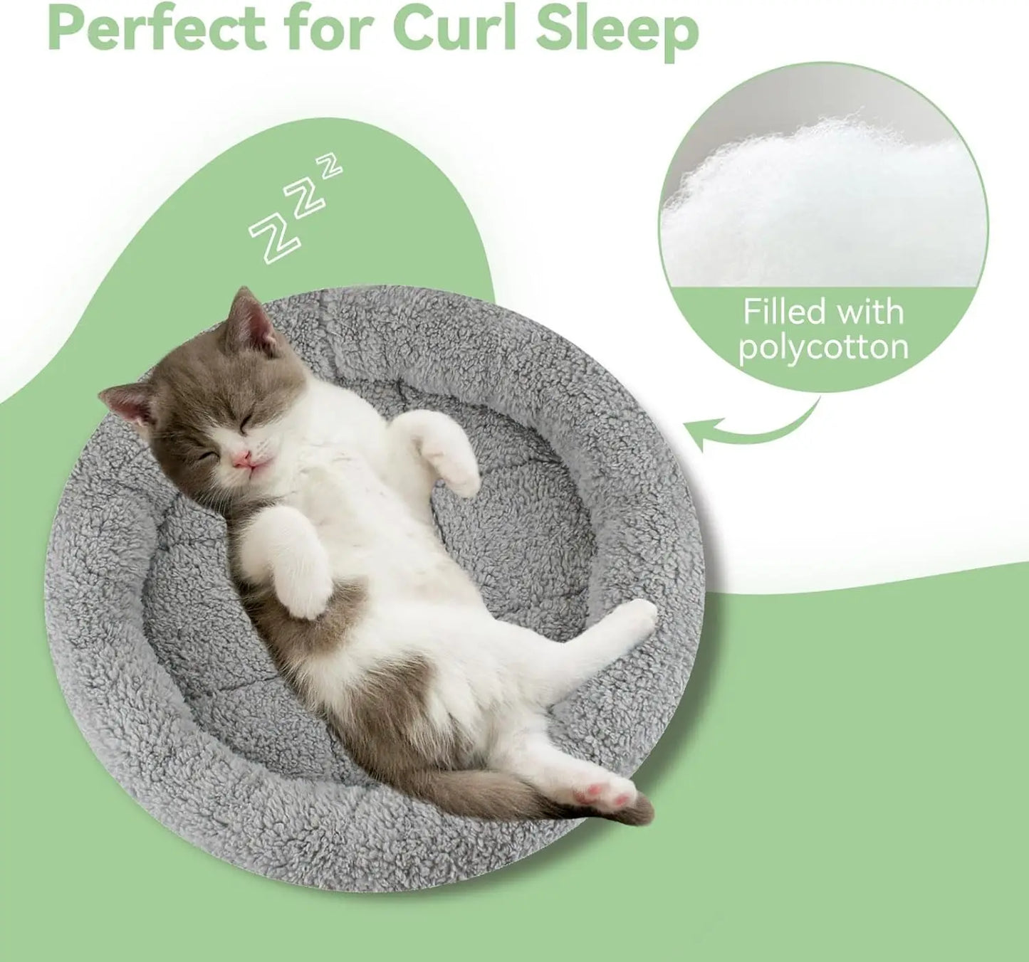 Cat Bed For Indoor Cats, Small Cat Bed Curl Sleep Cushion With Raised Pillow Around, Non-Slip Bottom Washable Mat For Small Pet