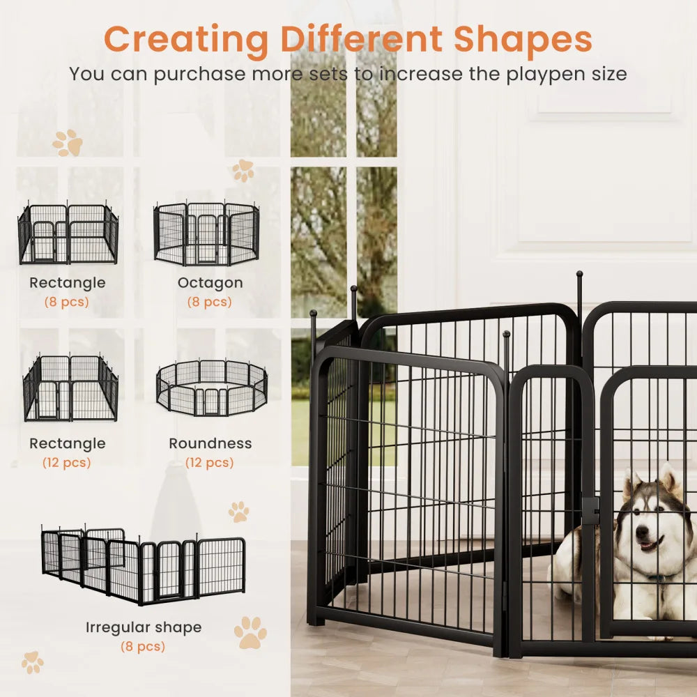 Dog Playpen Outdoor, 12 Panel Dog Fence 24" Pet Pen for Small Dogs Pet Exercise Pen for Puppy/Rabbit/Small Animals Portable