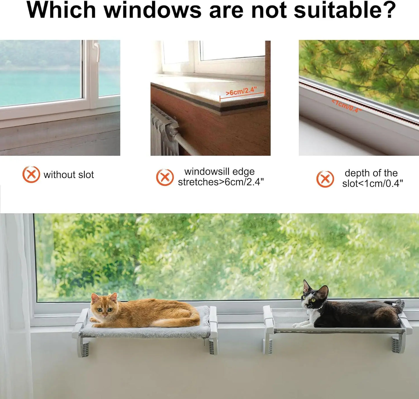 Mewoofun Cat Window Large 55x35cm Adjustable Cat Window Bed Lying Seat with 2-sided Cushion Sturdy Holding Up to 18kg