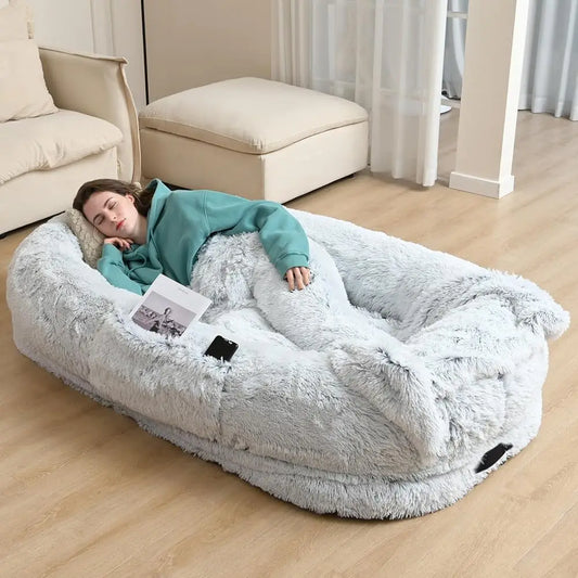 Human Dog Bed Fits You And Pets For People Doze Off, Washable Napping Orthopedic Dog Bed, Present Plump Pillow, Blanket,