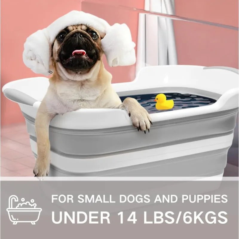 Collapsible Pet Bathtub with Water Drain Plug, Foldable Bathtub for Puppy Small Dogs Cats, Portable & Space Saving Design, BPA F