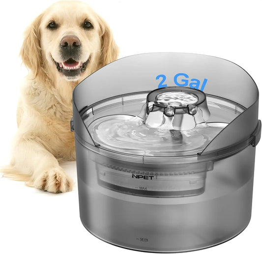 NPET DF30 Dog Water Fountain, 2 Gallon/270oz/8L Large Automatic Dog Water bowl with Splatter Guard for Large Dogs