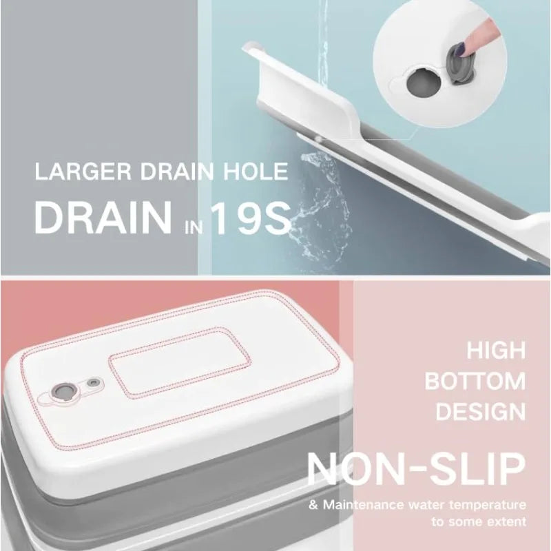 Collapsible Pet Bathtub with Water Drain Plug, Foldable Bathtub for Puppy Small Dogs Cats, Portable & Space Saving Design, BPA F