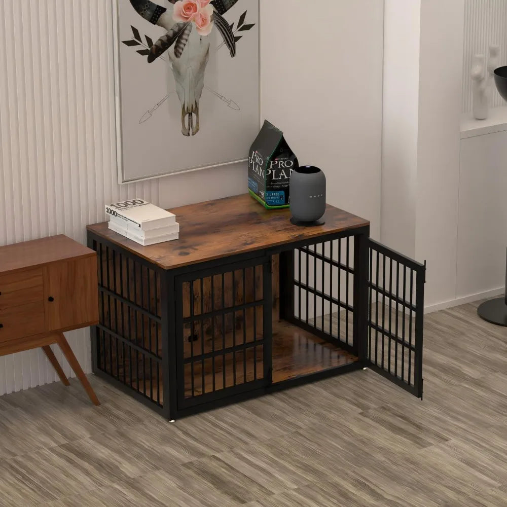 Heavy Duty Dog Crate Furniture, 47 Inch Wooden Dog Cage Kennel for Lrage and Extra Large Dogs, Decorative Pet House Furniture In