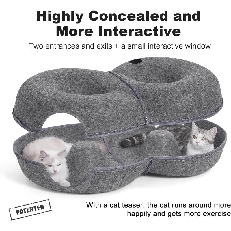 8-Shaped Large Cat Tunnel Bed for Indoor Cats, Infinite Circulation Peekaboo Cat Cave with 12 Toy Balls