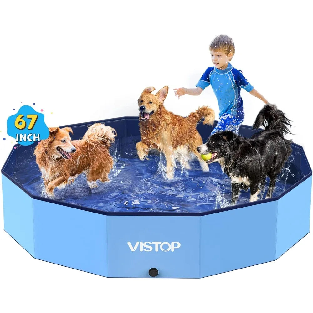 Extra Large Foldable Dog Pool XXL, Hard Plastic Shell Portable Swimming Pool for Dogs Cats Bathing Tub Collapsible Kiddie Pool