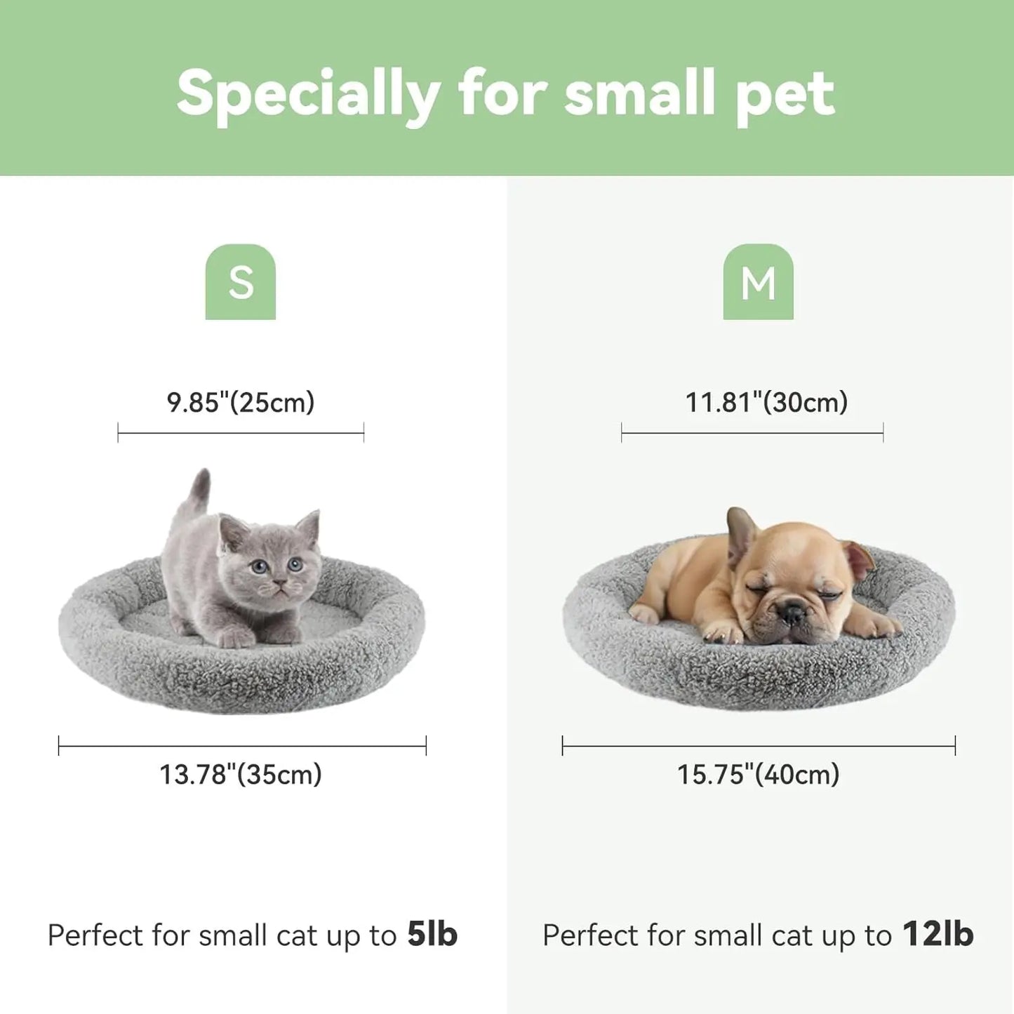 Cat Bed For Indoor Cats, Small Cat Bed Curl Sleep Cushion With Raised Pillow Around, Non-Slip Bottom Washable Mat For Small Pet