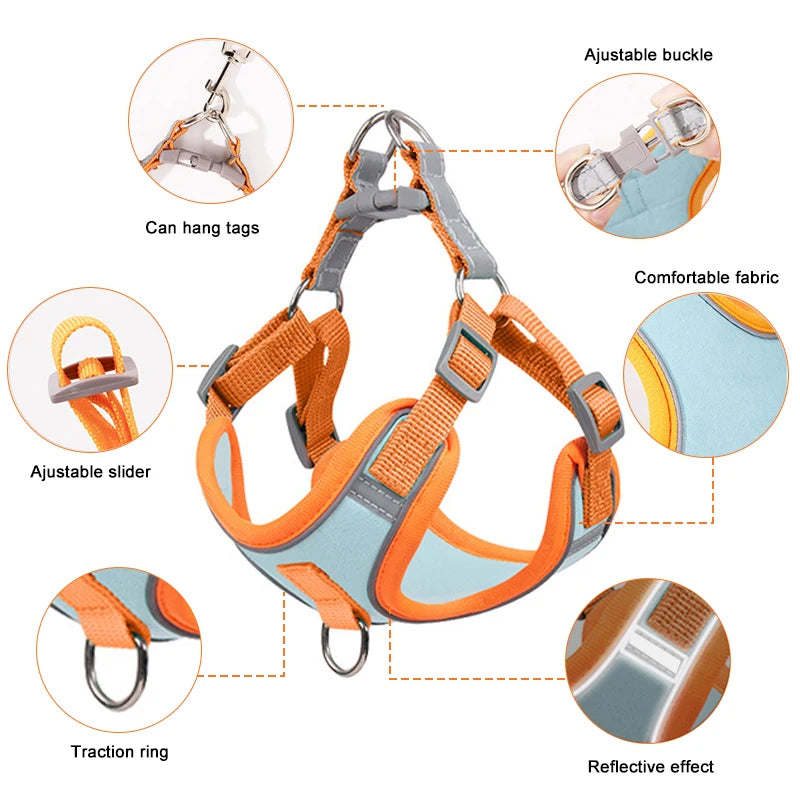 Adjustable Dog Harness for Small Dogs Cat Reflective Dog Harness and Leash Set Breathable Pet Harness Puppy Vest Dog Accessories