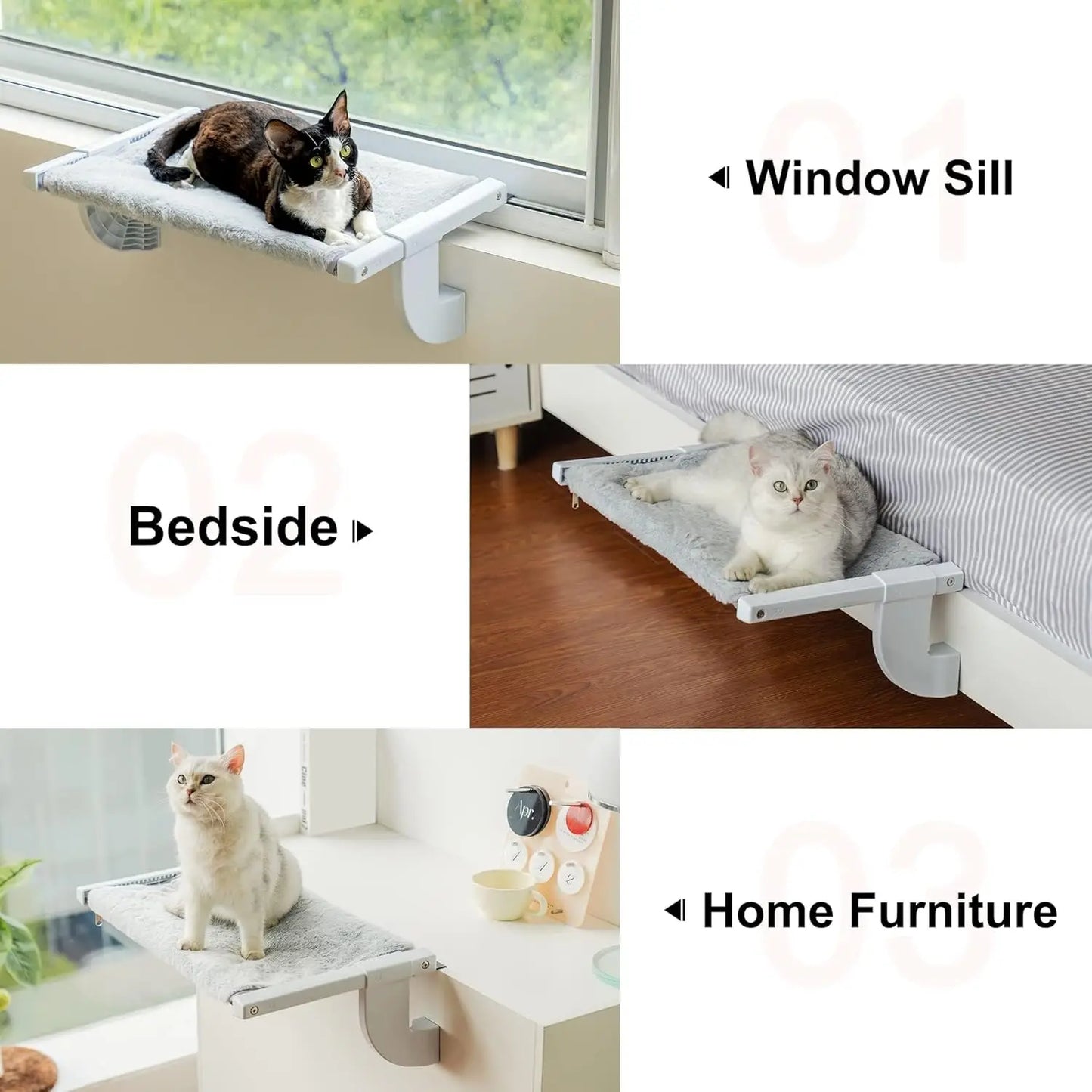 Mewoofun Cat Window Large 55x35cm Adjustable Cat Window Bed Lying Seat with 2-sided Cushion Sturdy Holding Up to 18kg