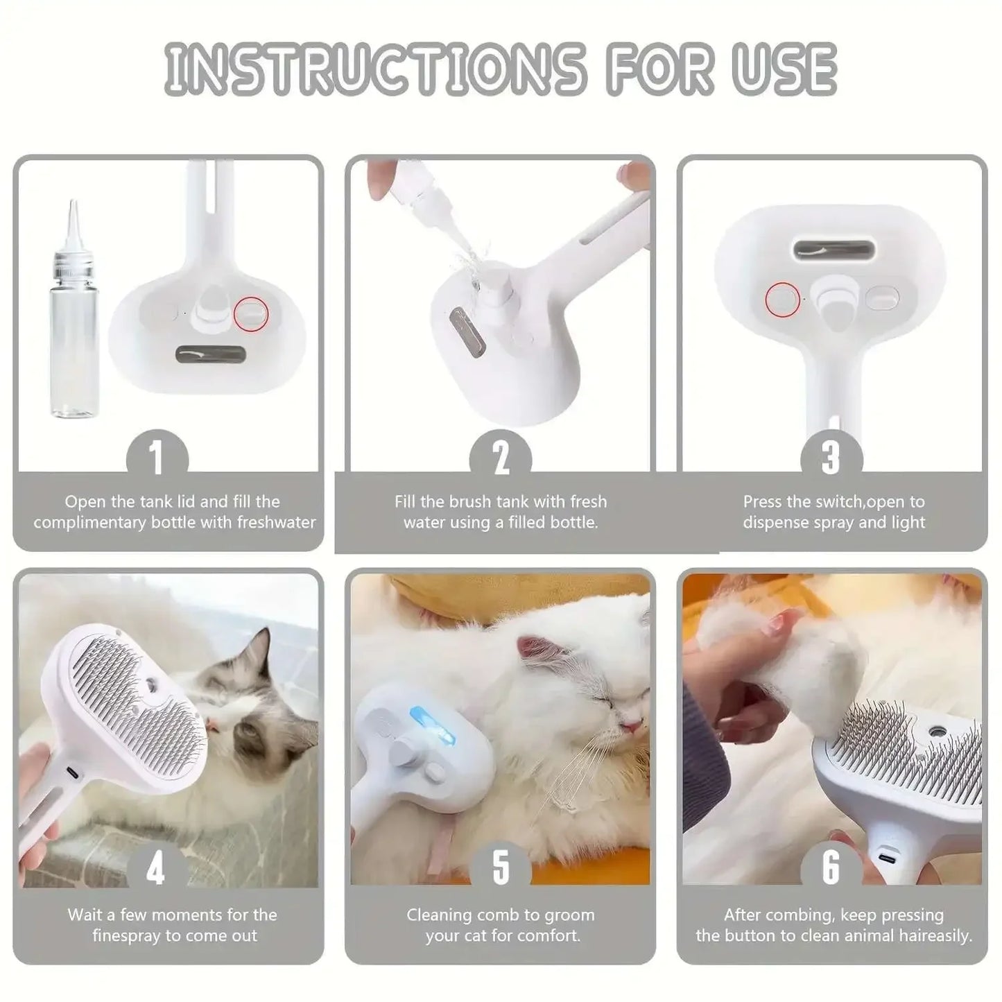 3 In 1 Pet Spray Grooming Comb Steamy Floating One Click Hair Removal Cleaning Steam Brush Styling for Dogs Cats Accessories