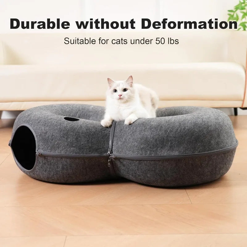 8-Shaped Large Cat Tunnel Bed for Indoor Cats, Infinite Circulation Peekaboo Cat Cave with 12 Toy Balls